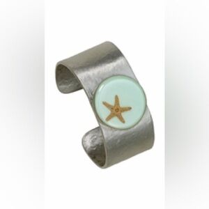 Shari Dixon Starfish on Aqua Cuff Bracelet - Silver Tone - Sea Star